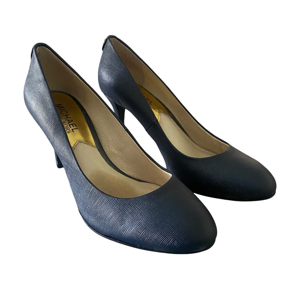 Michael Kors Navy Saffiano Leather Pumps Heels Designer Logo Corpcore Womens 6.5